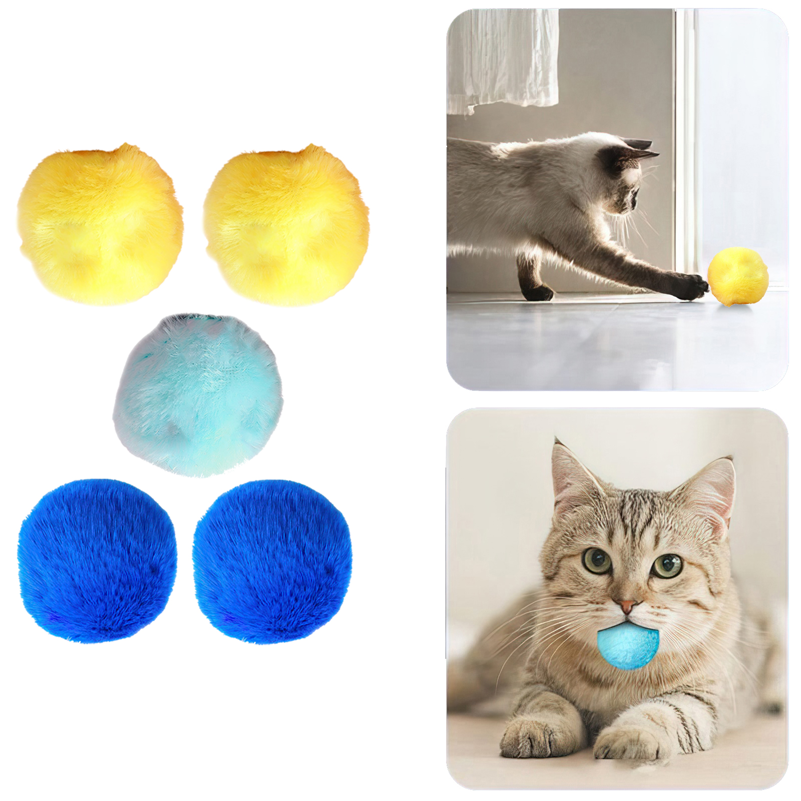 5x Fluffy Soft Fur Pompon Balls Funny Toy for Pet Cat Kitten