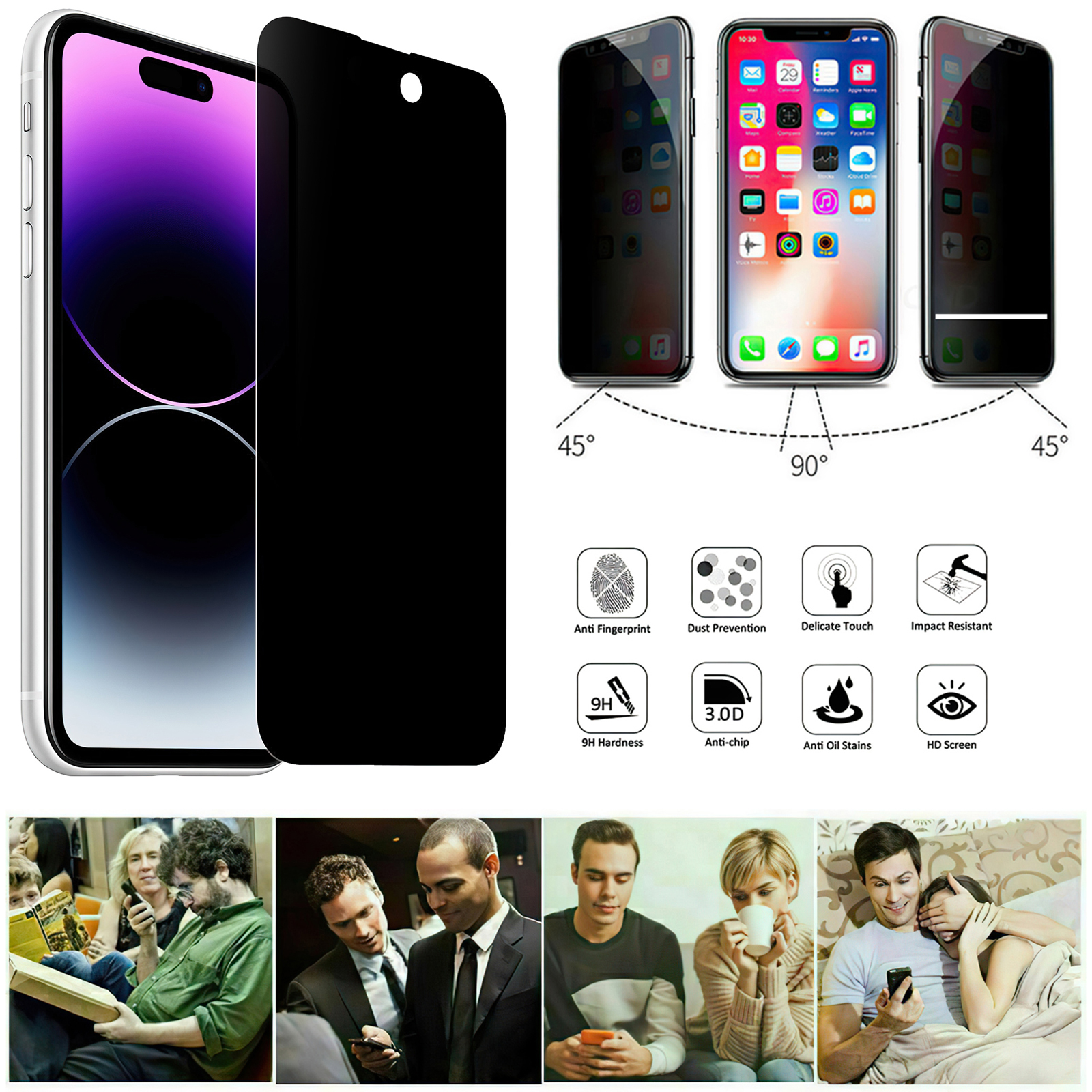 iPhone 14 Pro - Privacy Hærdet Glas Skærmbeskyttelse