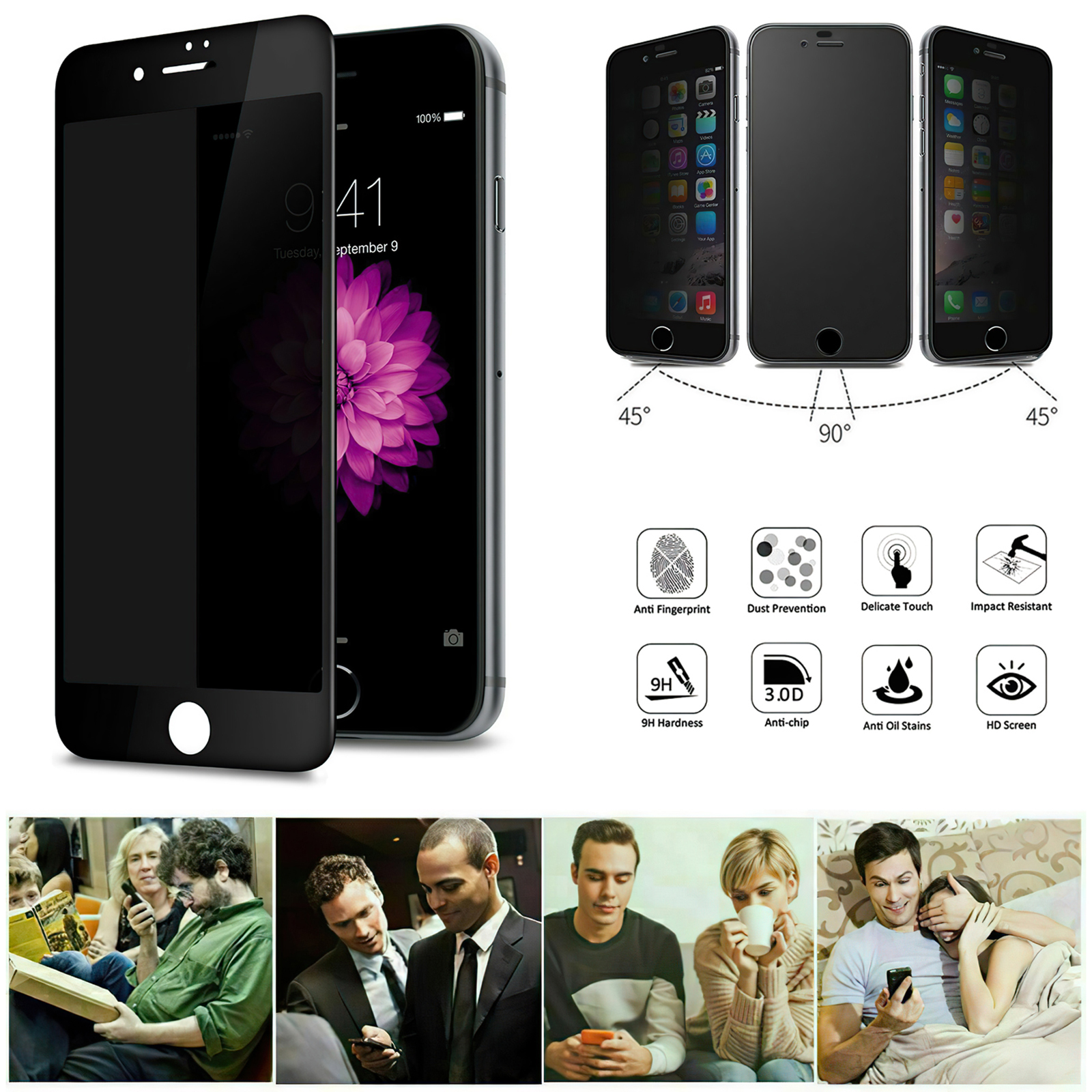 iPhone 6 / 6S - Privacy Tempered Glass Screen Protector Protection