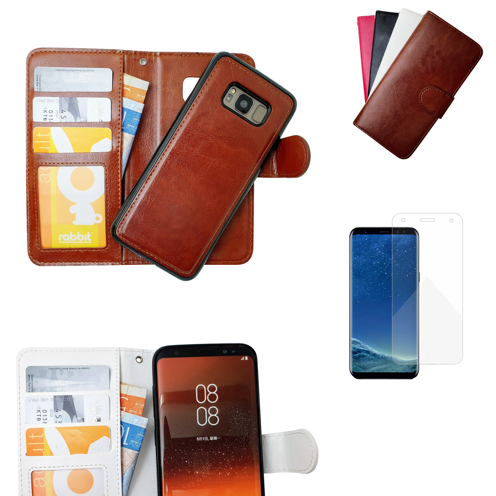 Samsung Galaxy S8 Plus - Leather Case/Wallet + Protection