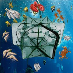 Folding Fishing Net Fish Shrimp Crab Bait Cast Net Mesh Trap 12 Holes