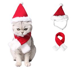 Christmas Pet Puppy Cat Dog Santa Hat Scarf Xmas Costume